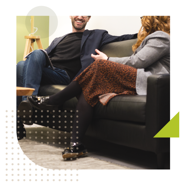 man and woman talking